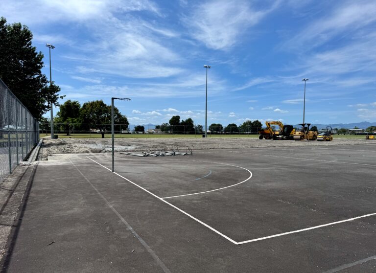 Read more about the article Curve balls aside, work starts on Ngātea netball courts